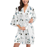 Hand drawn space elements space rocket star planet Women's Short Kimono Robe