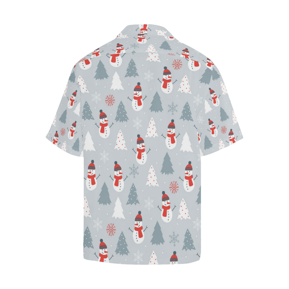 Snowman christmas  tree snow gray background Men's All Over Print Hawaiian Shirt