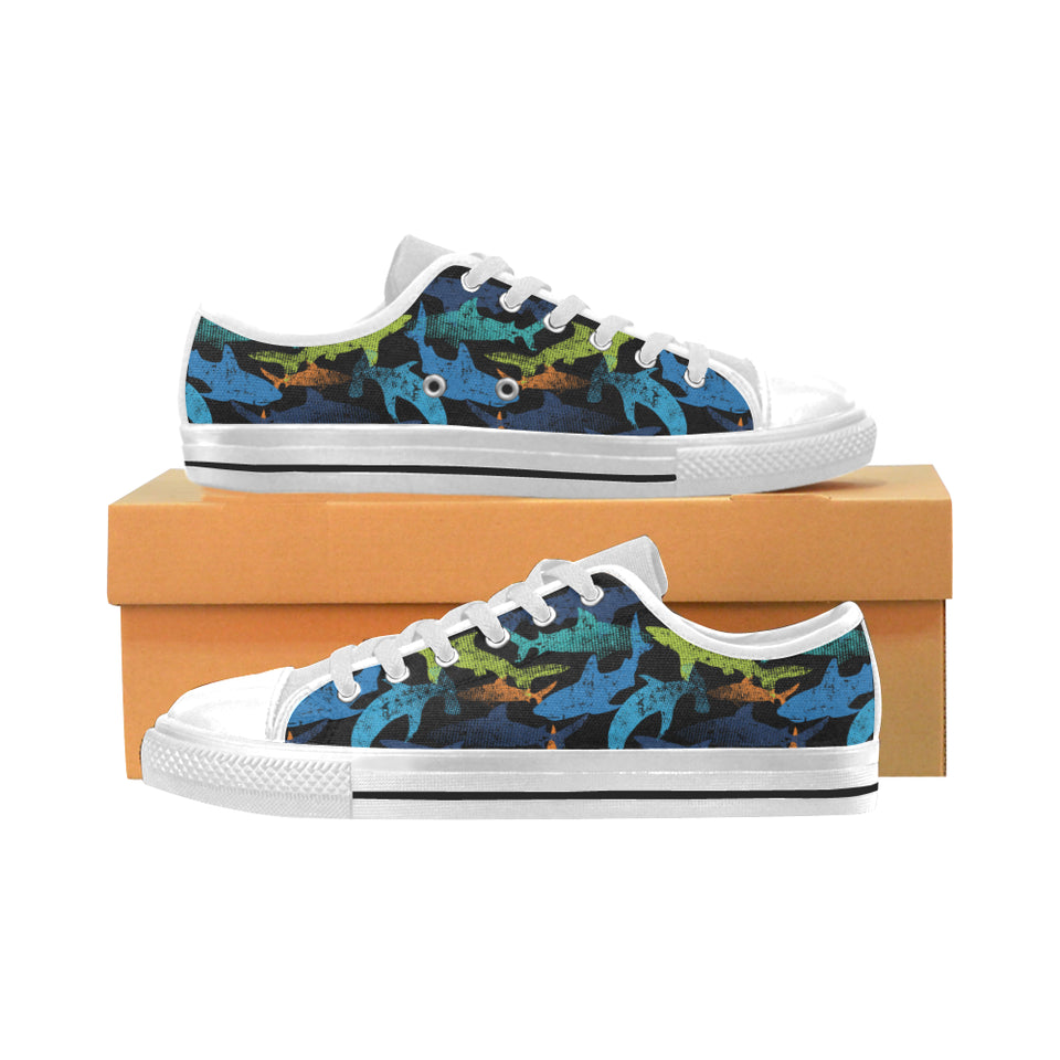 Colorful shark Men's Low Top Shoes White