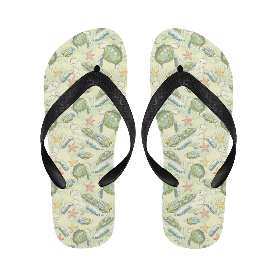 Hand drawn sea turtle fish pattern Unisex Flip Flops