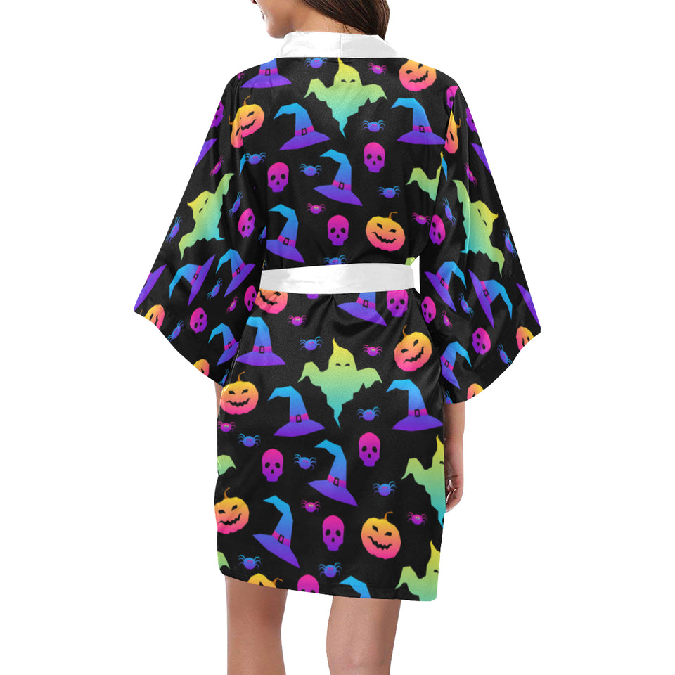 Colorful halloween background Women's Short Kimono Robe