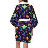Colorful halloween background Women's Short Kimono Robe