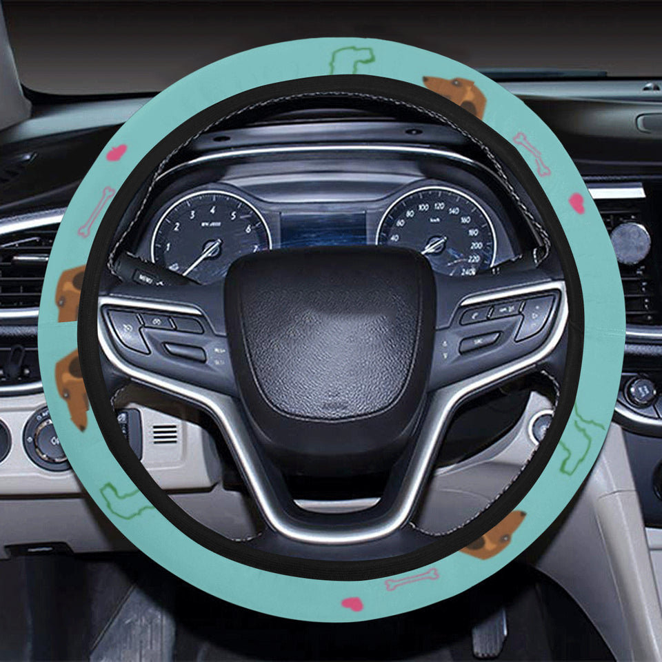 Dachshund decorative background Car Steering Wheel Cover