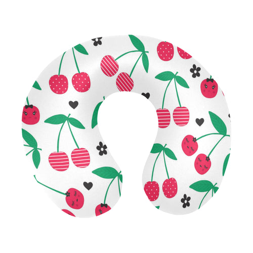 cherry pattern white background U-Shaped Travel Neck Pillow