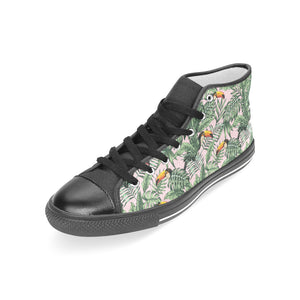 Toucan tropical green jungle palm pattern Women's High Top Canvas Shoes Black