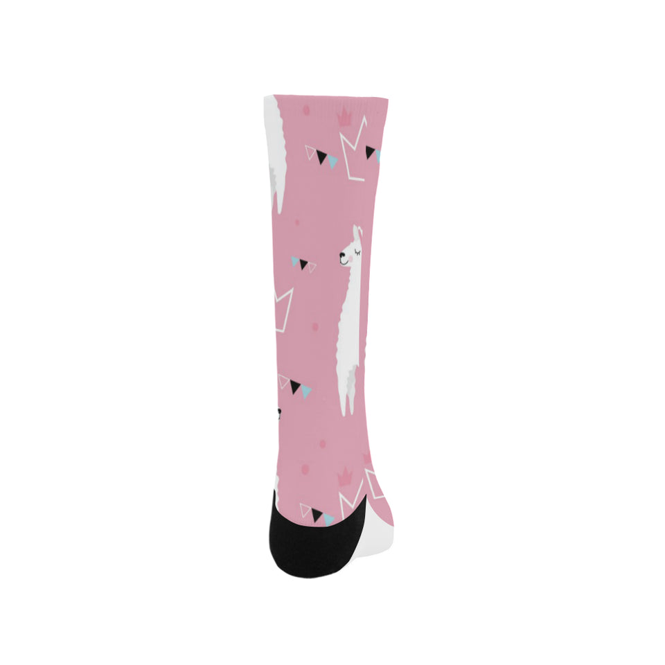 Llama Alpaca pink background Crew Socks