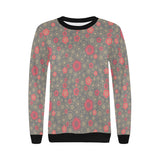 Red gold Sakura cherry blossom gray background Women's Crew Neck Sweatshirt