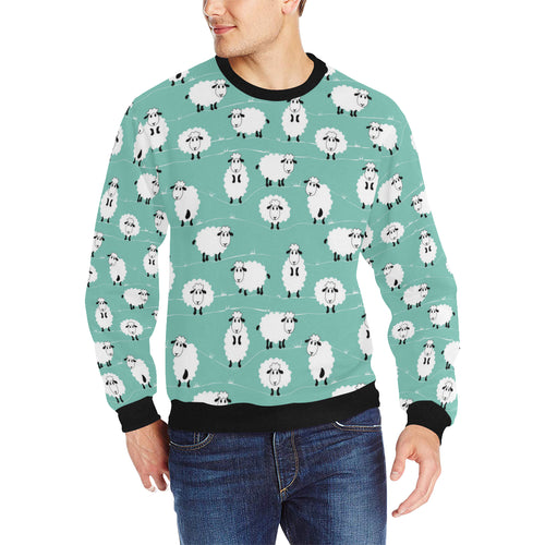 Cute sheep green background Men's Crew Neck Sweatshirt
