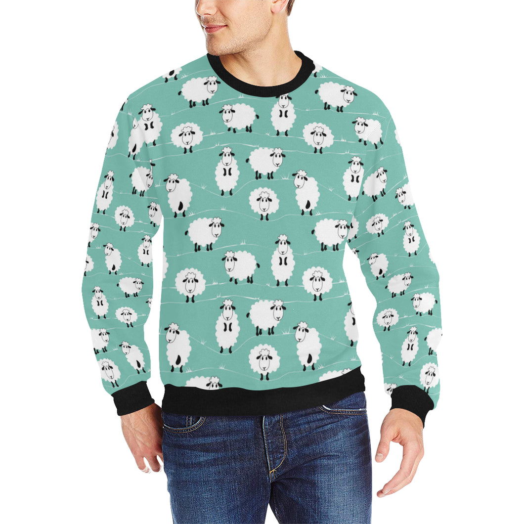 Cute sheep green background Men's Crew Neck Sweatshirt