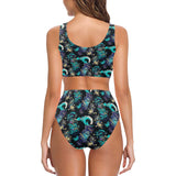 Dragon sea wave pattern Chest Bowknot High Waisted Bikini Swimsuit