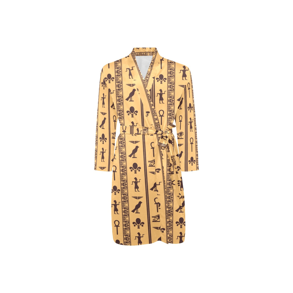 Egypt Hieroglyphics Pattern Print Design 02 Men's Long Sleeve Belted Night Robe