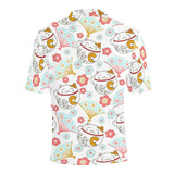Maneki neko cat fan sakura Men's All Over Print Polo Shirt