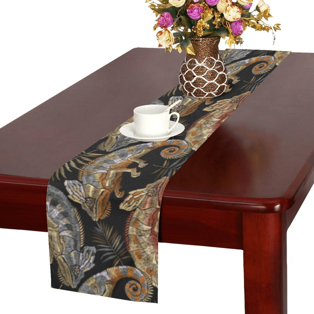 Chameleon lizard tropical leaves palm tree Table Runner