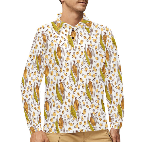 Corn Pattern Print Design 02 Men's Long Sleeve Polo Shirt