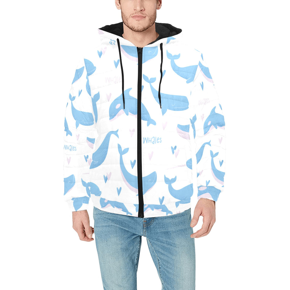 Blue whale pattern Men's Padded Hooded Jacket