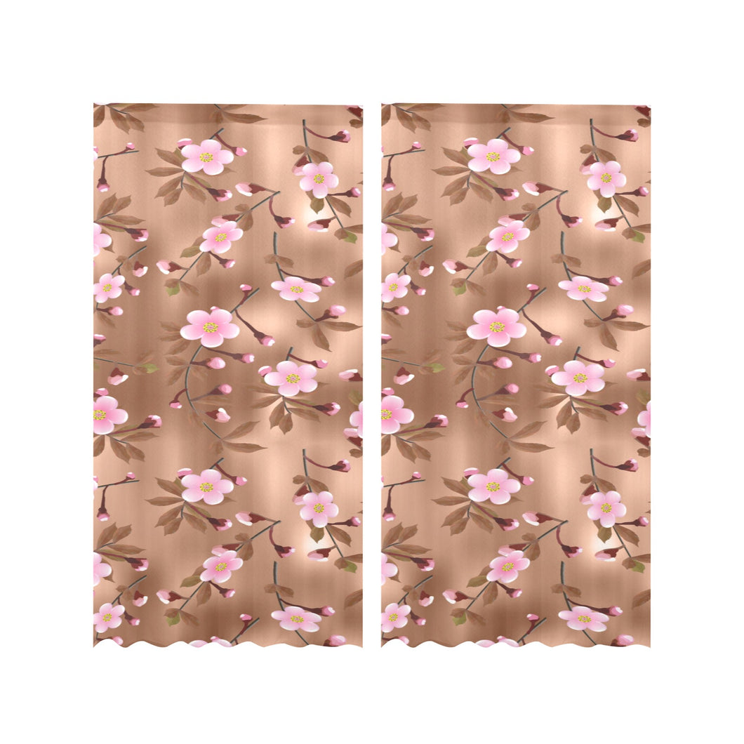 Pink sakura cherry blossom drak brown background Gauze Curtain