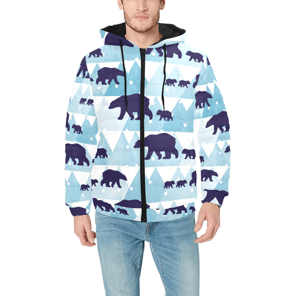 polar bear winter snow pattern Men's Padded Hooded Jacket