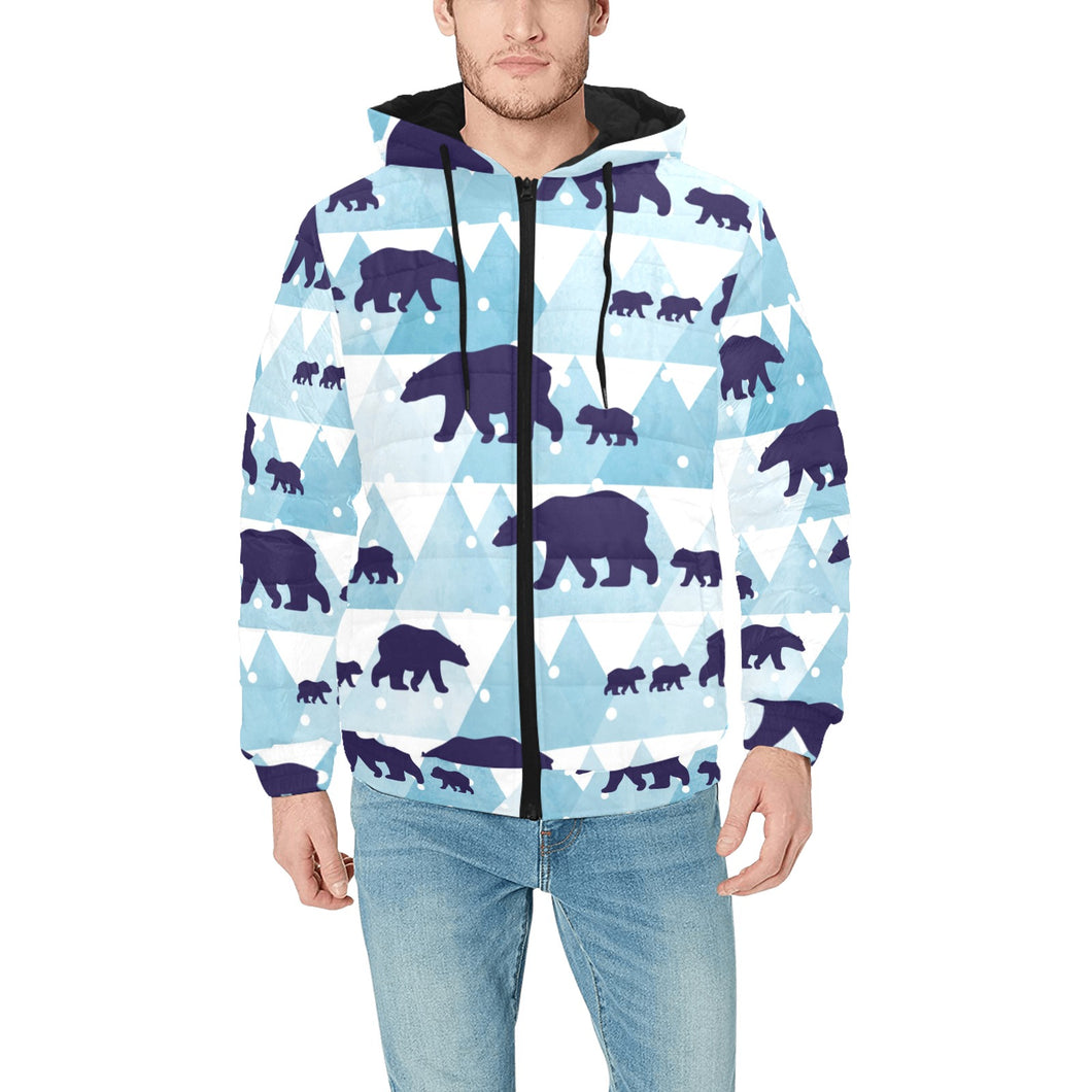 polar bear winter snow pattern Men's Padded Hooded Jacket