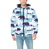 polar bear winter snow pattern Men's Padded Hooded Jacket