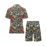 Colorful snake plant pattern Men's V-Neck Short Pajama Set