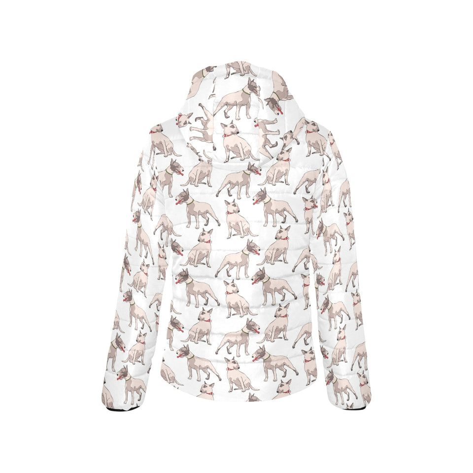 Bull Terrier Pattern Print Design 04 Women's Padded Hooded Jacket