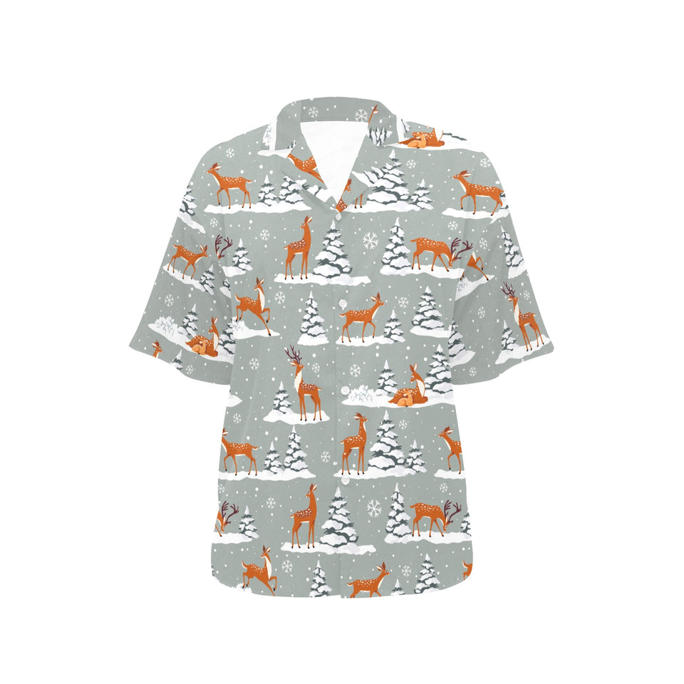 Beautiful deers Winter Christmas Women's All Over Print Hawaiian Shirt