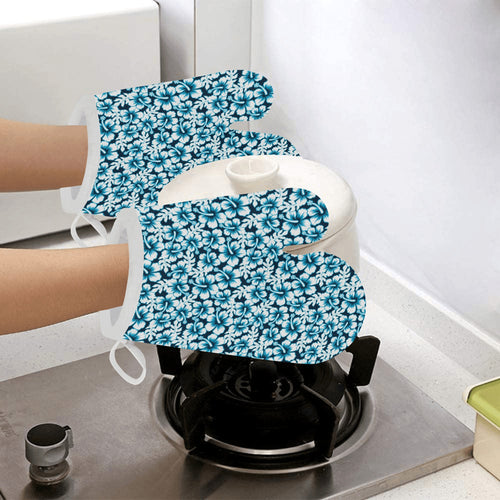 Hibiscus Pattern Print Design 04 Heat Resistant Oven Mitts