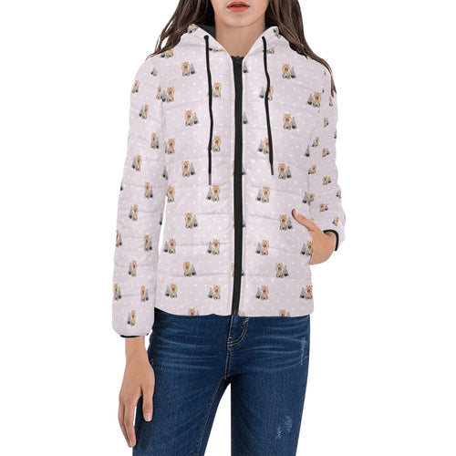 Yorkshire Terrier Pattern Print Design 02 Women's Padded Hooded Jacket