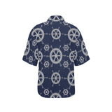 nautical steering wheel design pattern Women's All Over Print Hawaiian Shirt