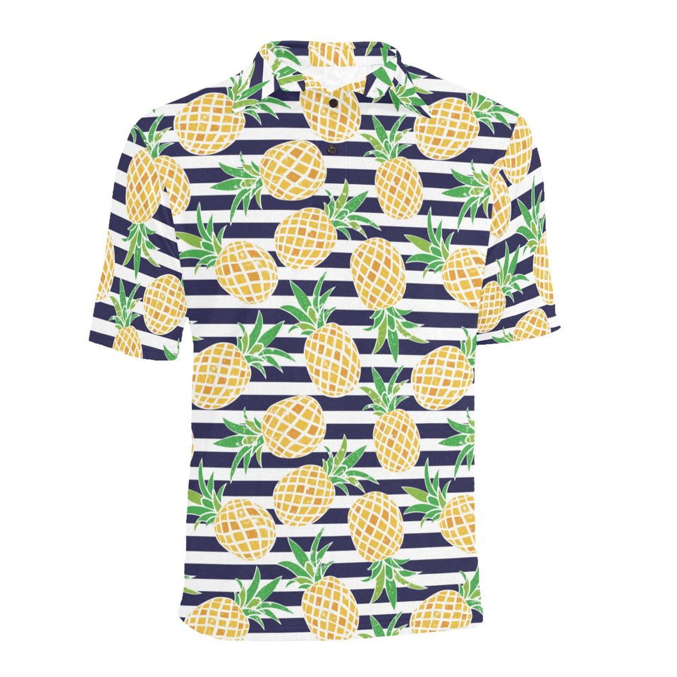 Pineapples pattern striped background Men's All Over Print Polo Shirt