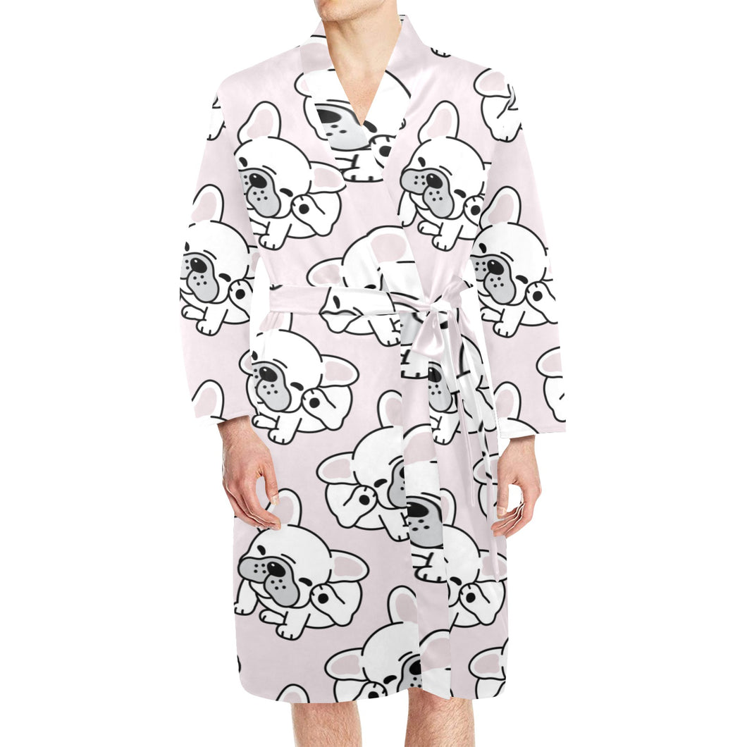 Cute french bulldog pattern Men's Long Sleeve Belted Night Robe