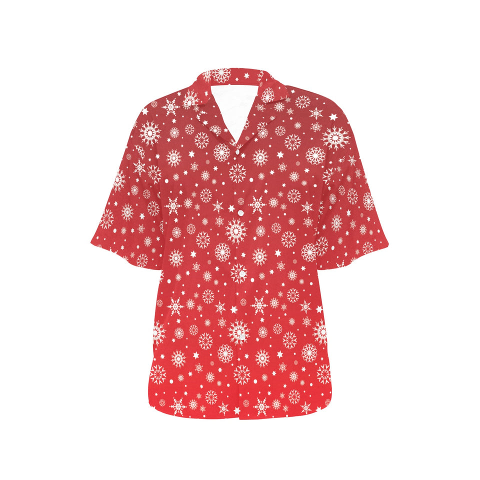 Snowflake pattern red background Women's All Over Print Hawaiian Shirt