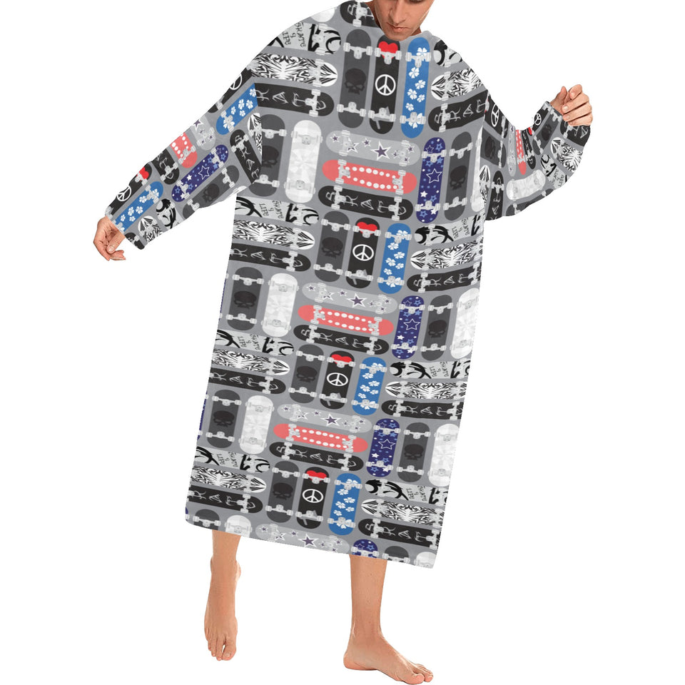 Skate Board Pattern Print Design 04 Blanket Robe with Sleeves