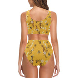 Bee flower pattern Chest Bowknot High Waisted Bikini Swimsuit