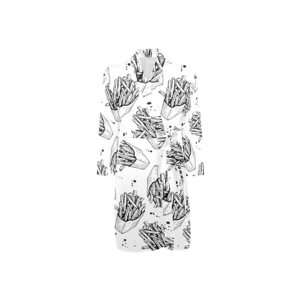 Hand drawn french fries pattern Men's Long Sleeve Belted Night Robe
