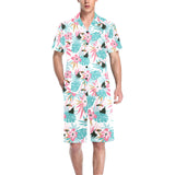 Toucan tropical flower leave pattern Men's V-Neck Short Pajama Set