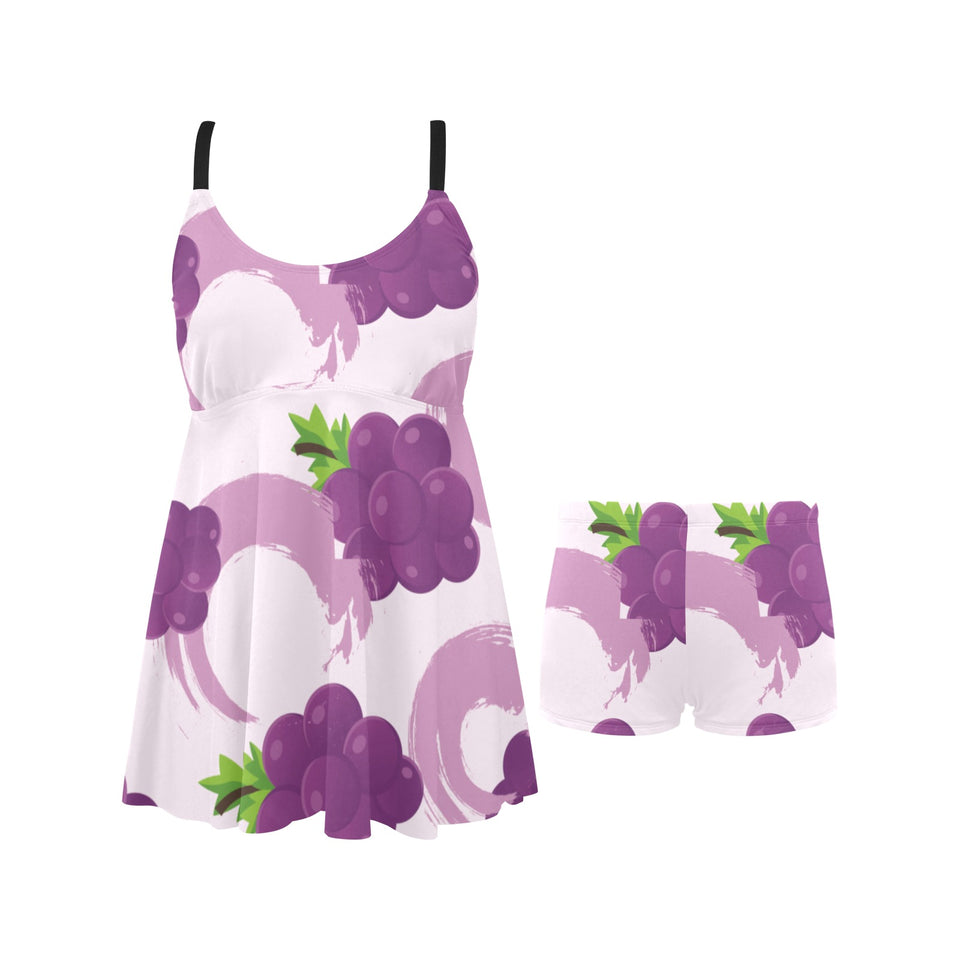 Cute Grape pattern Chest Sexy Pleated Two Piece Swim Dress