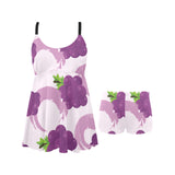 Cute Grape pattern Chest Sexy Pleated Two Piece Swim Dress