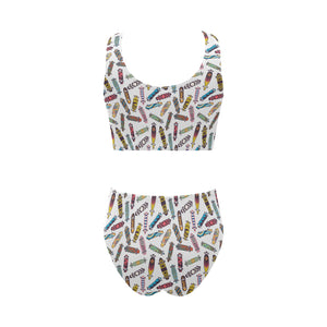 Skate Board Pattern Print Design 05 Chest Bowknot High Waisted Bikini Swimsuit