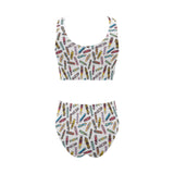 Skate Board Pattern Print Design 05 Chest Bowknot High Waisted Bikini Swimsuit