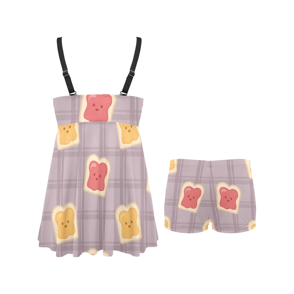 Bread Toast Pattern Print Design 05 Chest Sexy Pleated Two Piece Swim Dress