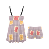 Bread Toast Pattern Print Design 05 Chest Sexy Pleated Two Piece Swim Dress
