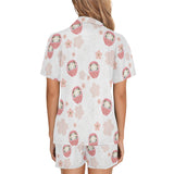 Daruma japanese wooden doll cherry blossom flower Women's V-Neck Short Pajama Set