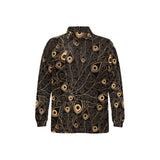 Gold peacock feather pattern Men's Long Sleeve Polo Shirt