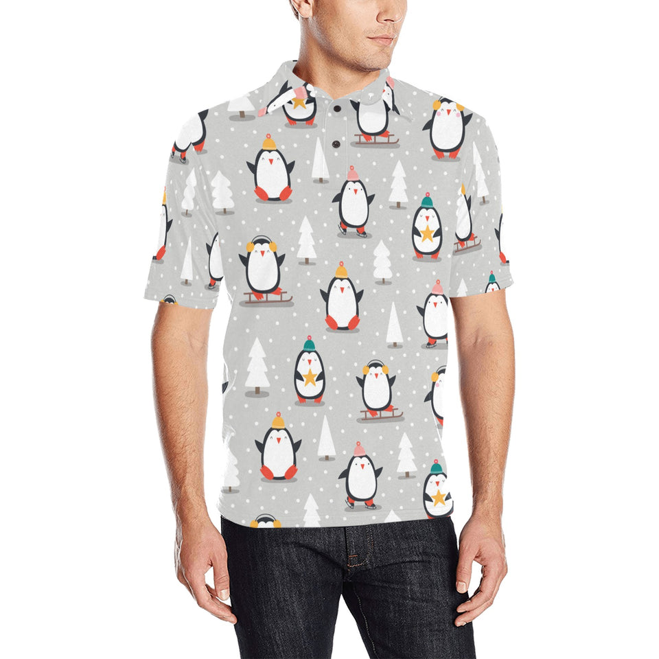 Cute Penguin christmas pattern Men's All Over Print Polo Shirt