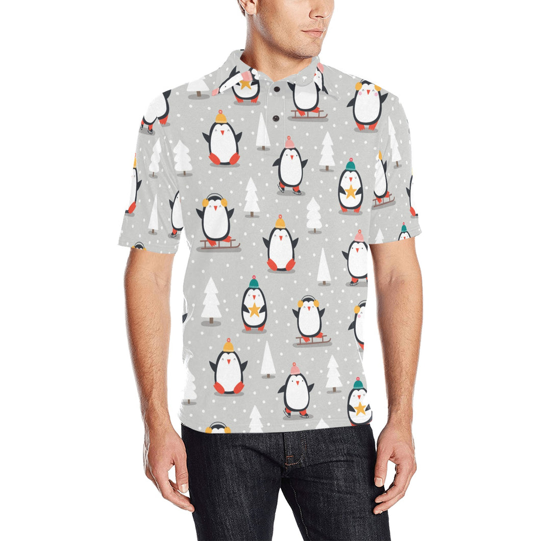 Cute Penguin christmas pattern Men's All Over Print Polo Shirt