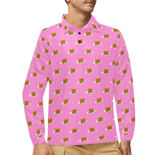 Pancake Pattern Print Design 04 Men's Long Sleeve Polo Shirt