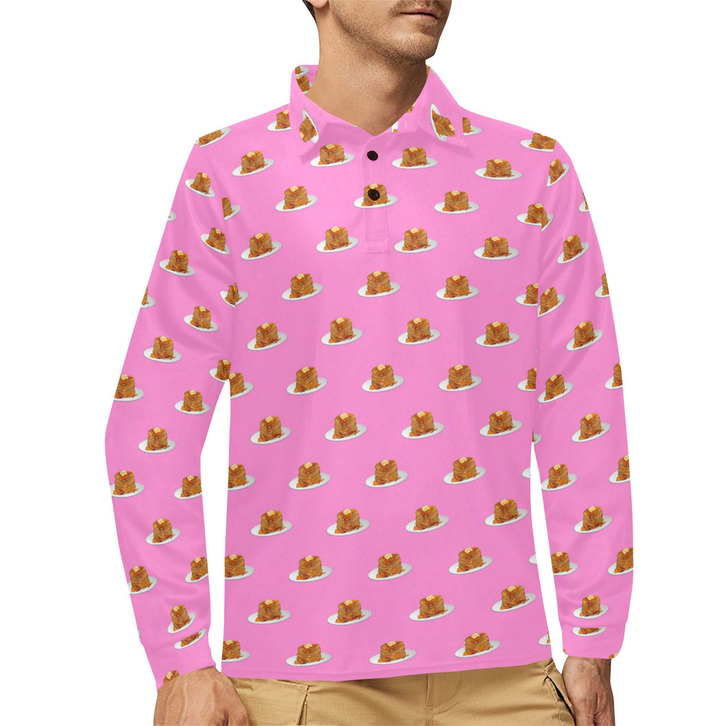 Pancake Pattern Print Design 04 Men's Long Sleeve Polo Shirt