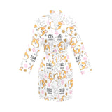 Corgi Dog Pattern Women's Long Sleeve Belted Night Robe