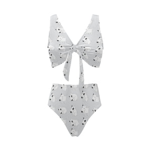 Bull Terrier Pattern Print Design 01 Chest Bowknot High Waisted Bikini Swimsuit